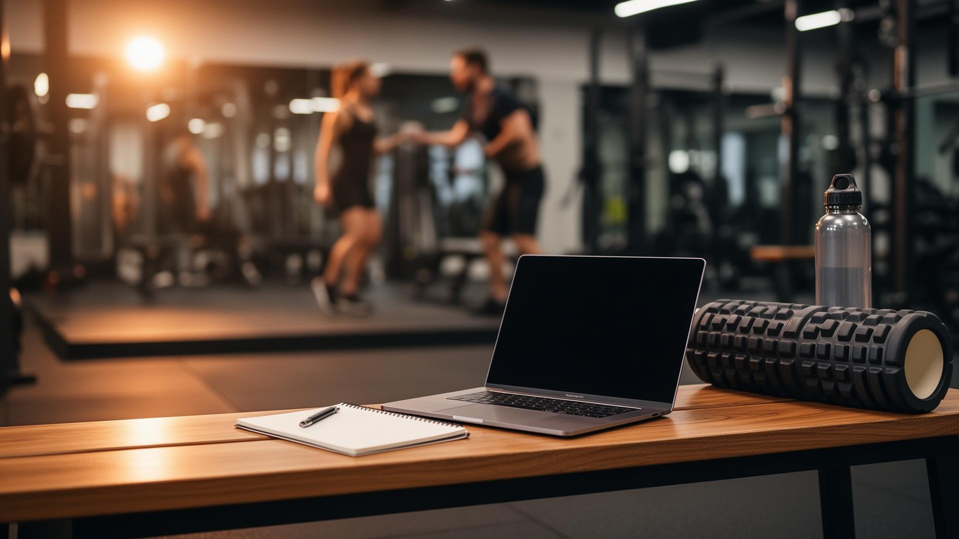 Personal trainer working with a client beside their business workspace